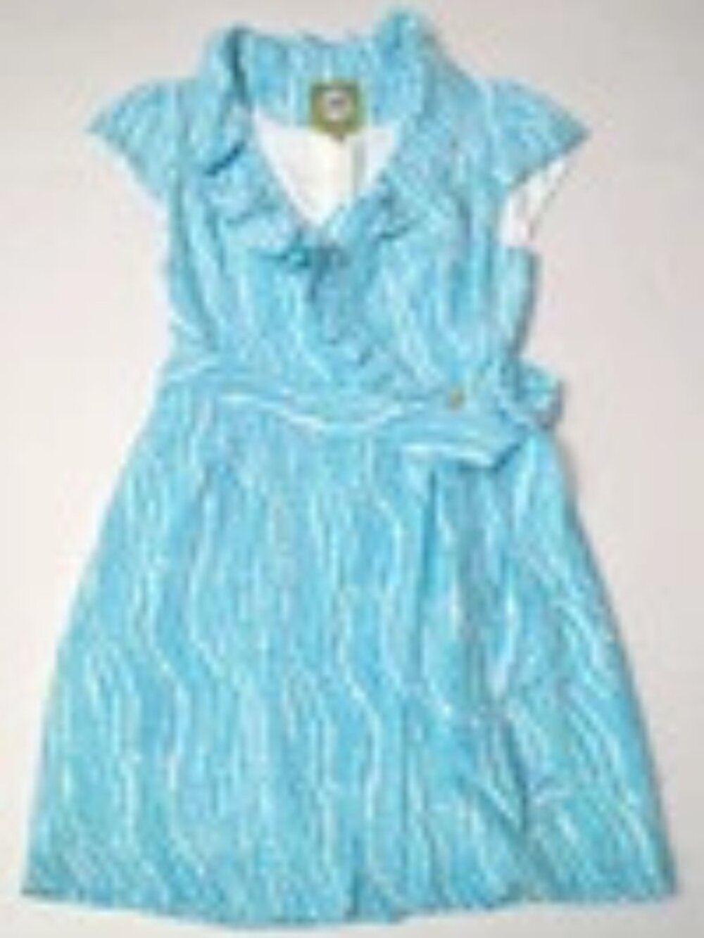 Elizabeth McKay Blue White Patterned Ruffle Collar Wrap Dress Cap Sleeve 10 NWOT